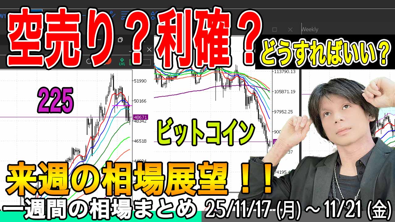 日本株は利確？空売り？ビットコイン暴落来た！！【来週の展望25年11月23日号】