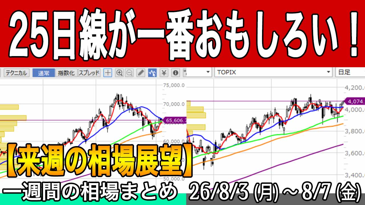 25日移動平均線は買い?売り?TOPIXは絶好調!【来週の展望26年8月9日号】投資トレードガチ解説